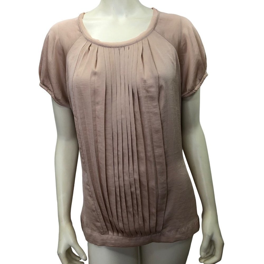 SIMPLY VERA WANG PLEATED FRONT SHORT SLEEVE BLOUSE LG